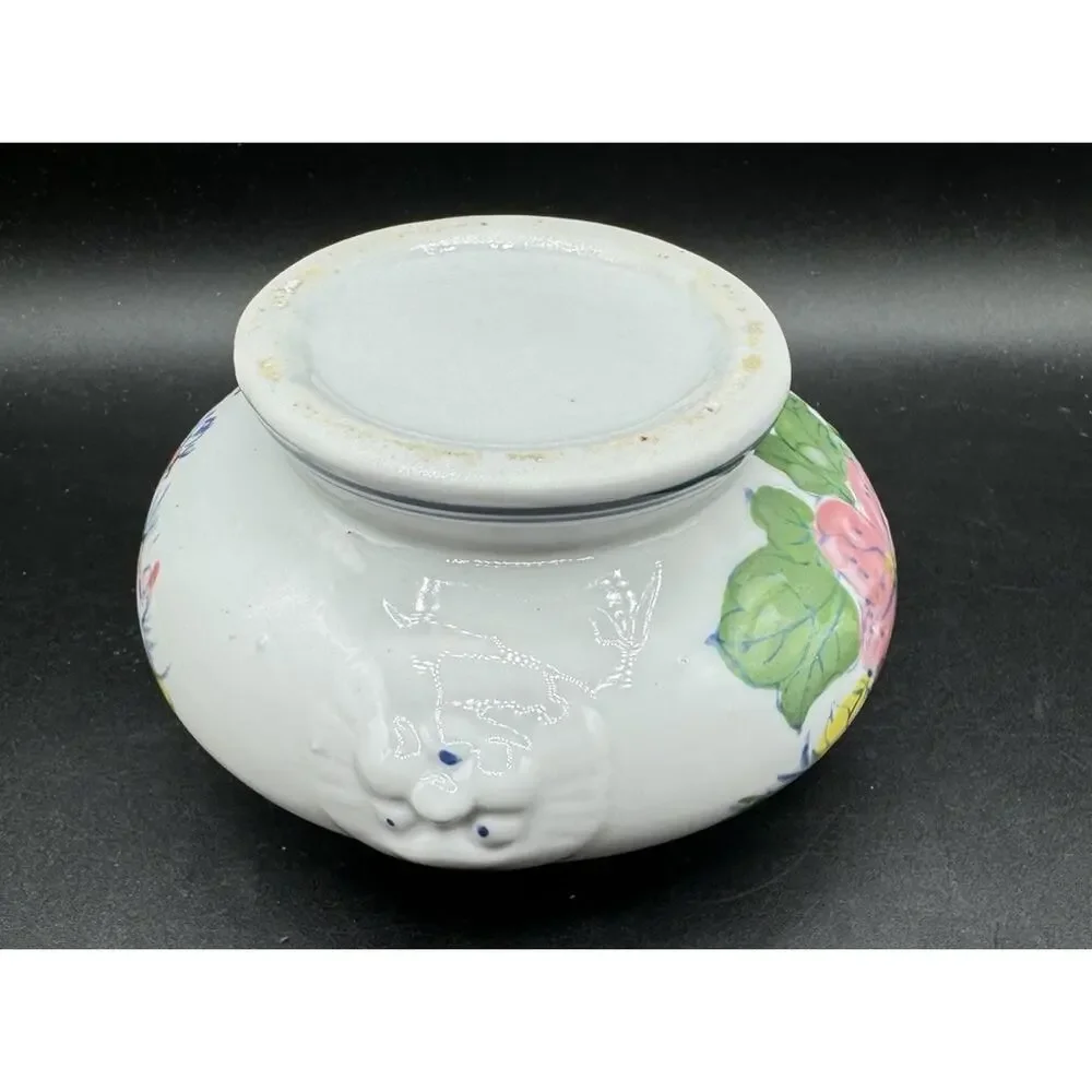 Rare Antique Ceramic Lions Head Sugar Bowl Or Dry Creamer Dish hand Painted -A99